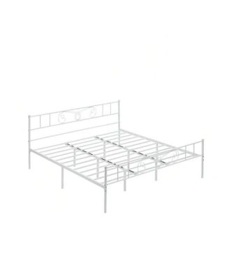 Metal Platform Bed Frame With Headboard And Footboard, Steel Slat Support And Mattress Foundation, No Box Spring Needed - King