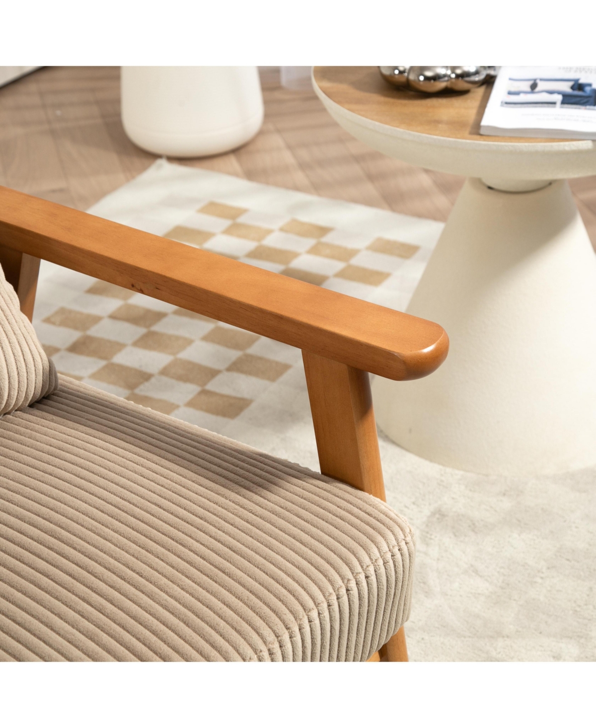 Streamdale Furniture Leisure Chair with Solid Wood Armrest and Feet, Leisure chair, wood frame, velvet, l, solid rubber wood legs, Mid-Century Modern