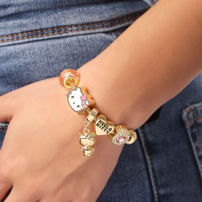 Sanrio 7'' Fashion Charm Bead Bracelet with Pink and Gold Tone Enamel Beads