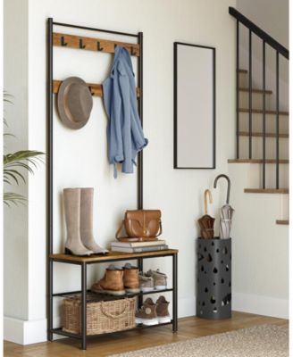 Entryway Industrial Style Coat Rack with Shoe Storage