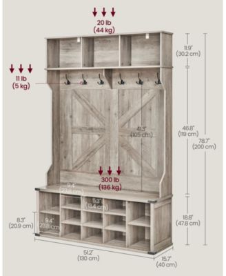 Farmhouse Style Hall Tree with Bench and Shoe Storage