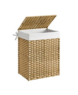 Handwoven Synthetic Rattan Laundry Hamper with Liner & Lid