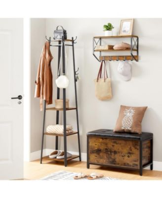 Industrial Style Coat Rack with 3 Shelves, Rustic Brown &amp; Black