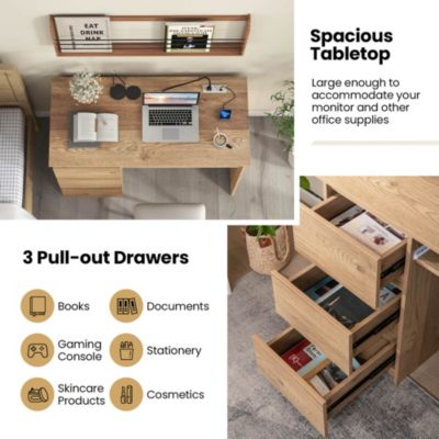 Computer Desk with Power Outlet Keyboard Tray & 3 Large Drawers Type-C & USB Ports