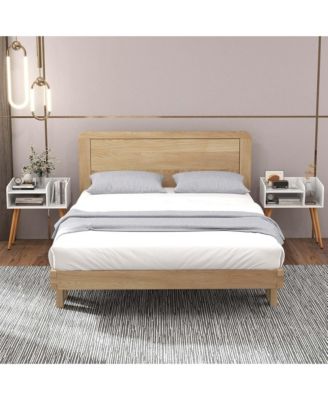 Mid Century Modern End Table with Open Shelves Metal Support Legs for Bedroom