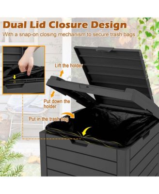 1 PCS 31 Gallon Outdoor Trash Can Waste Bin with Dual Lid & Pull-out Drawer Backyard