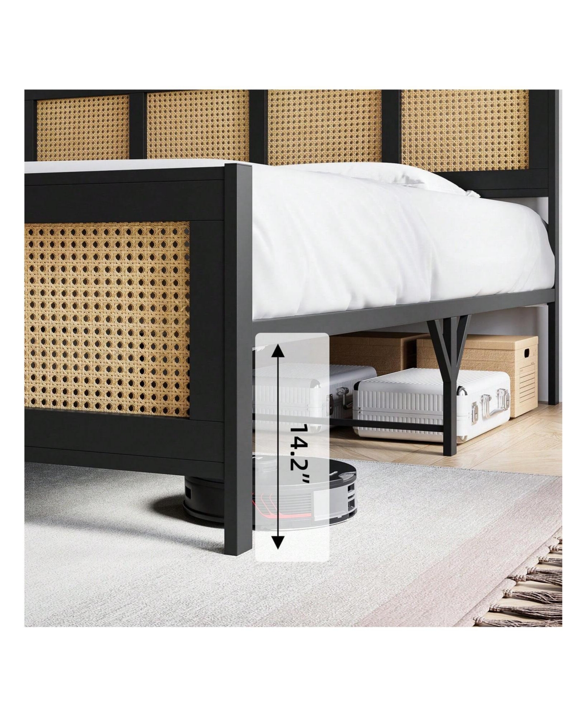 gaomon Twin/Full/Queen/King Size Bed Frame With Rattan Headboard And Footboard Rattan Platform Bed Frame, Mattress Foundation, Noise-Free, No Box Spri