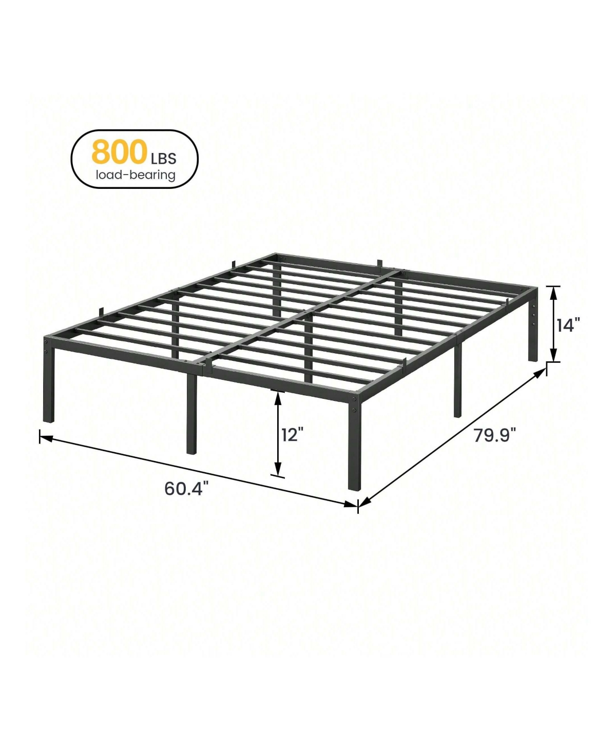 gaomon 14 Inch Bed Frame Metal Platform, Bed Frame With Ample Storage, No Box Spring Needed And Steel Slat Support, Easy Assembly