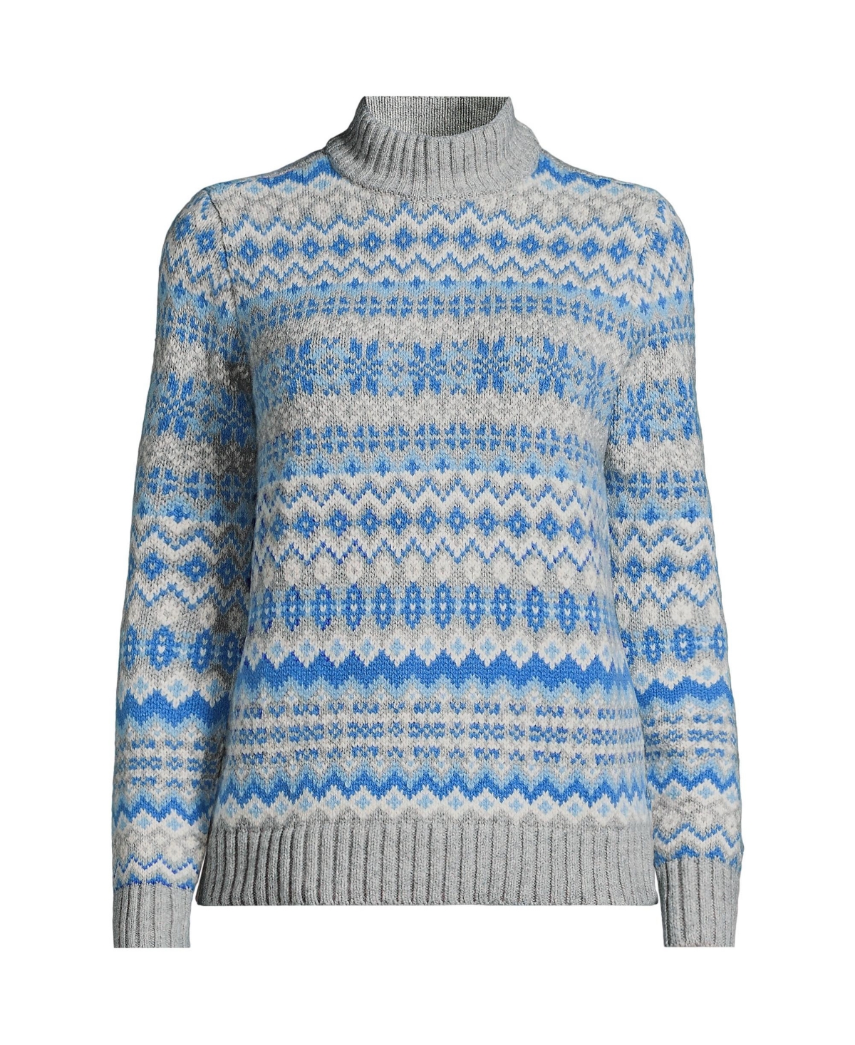 Lands' End Women's Cozy Lofty Jacquard Mock Neck Sweater