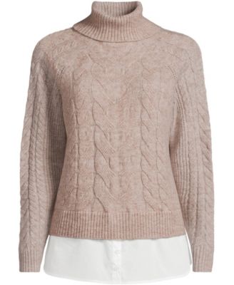 Women's Cable Turtleneck with Mock Shirt Detail Sweater