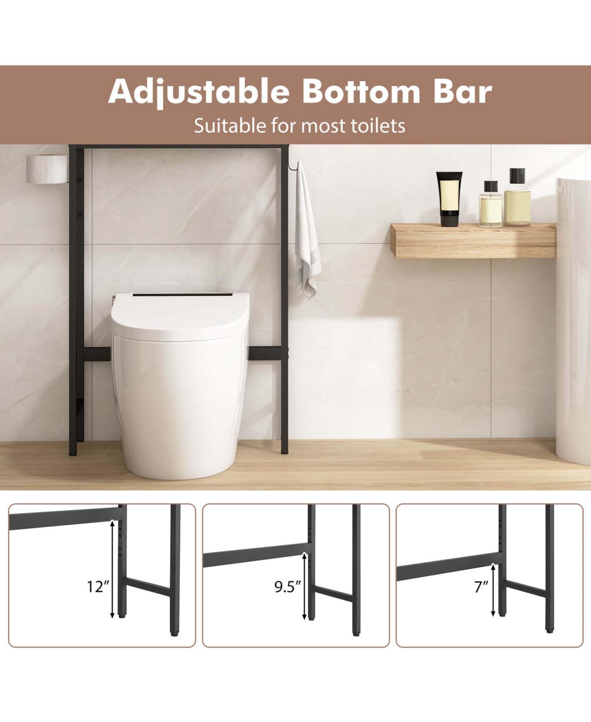 Costway Over The Toilet Storage Cabinet Free Standing Toilet Rack with Adjustable Shelf