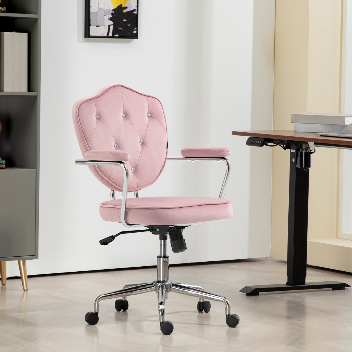 Homcom Cute Office Chair, Teddy Bear Fleece Vanity Chair,- Pink