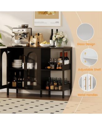 Buffet Sideboard Cabinet, Wooden Storage Cabinet with Glass Doors, Two Metal Handle