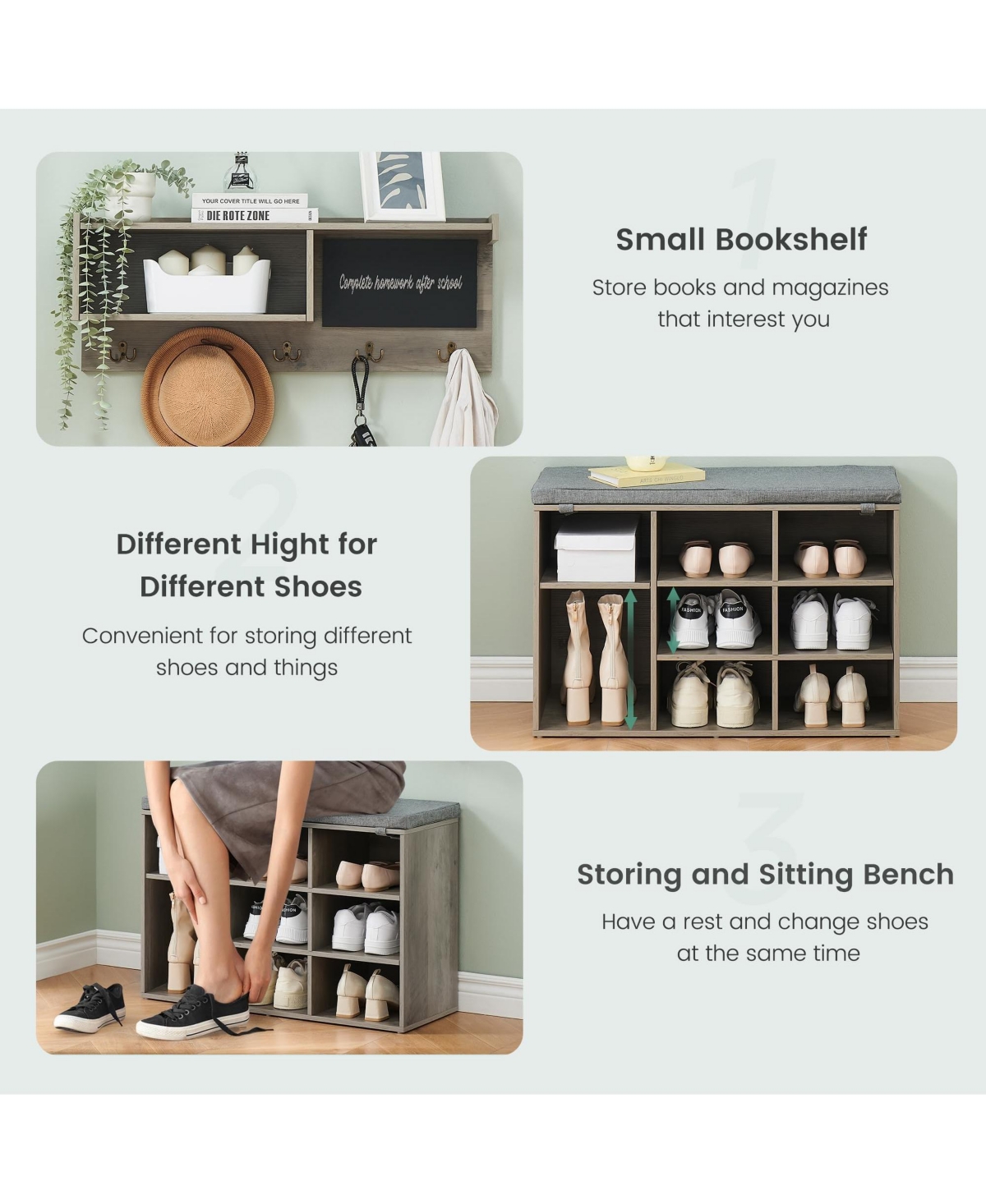 gaomon 31.5 Inch Hall Tree, Wall Mounted Coat Rack Shoe Bench Set with 5 Hooks, Industrial Entrance Organizer Coat Rack
