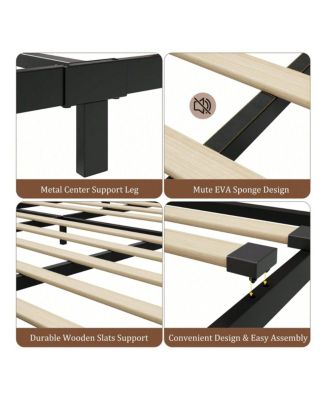 6 Inch Metal Platform Bed Frame With Wooden Headboard And Footboard, Mattress Foundation, Easy To Assemble