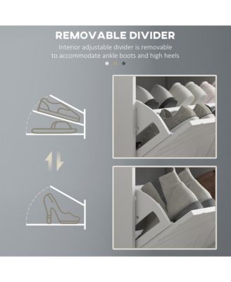 Shoe Bench with 2 Flip Drawers, Cushion, 8 Pairs for Entryway, White