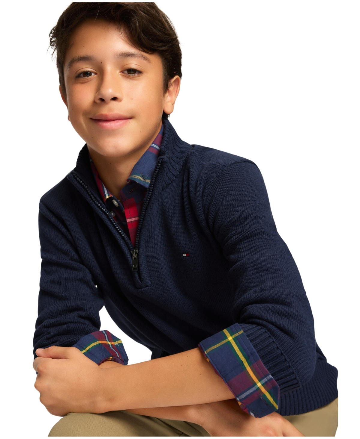 Shop Tommy Hilfiger Toddler And Little Boys Solid 1/4 Zip Sweater In Navy Blazer