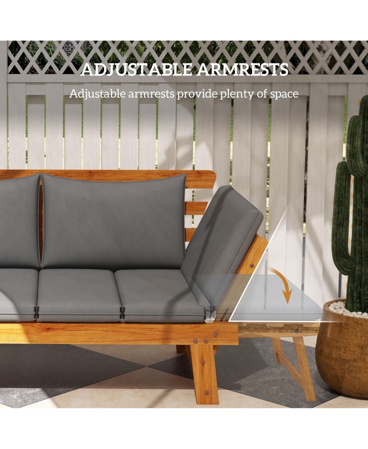 Outsunny Wooden Garden Bench for Outdoor w/ Cushions, Patio Loveseat,- Gray