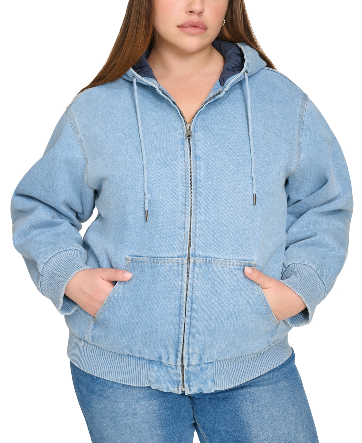Levi's Plus Size Relaxed-fit Zip-front Hooded Bomber Jacket In Light Wash Denim