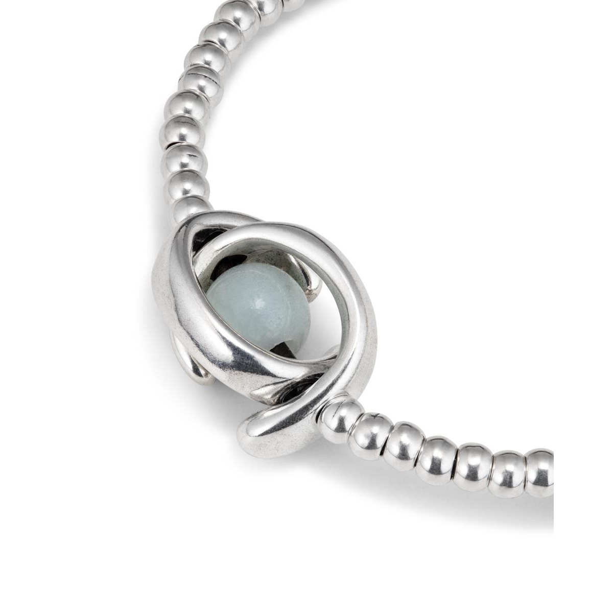 Unode50 One Strand Elastic Double Moon Bead Metal Bracelet In Silver