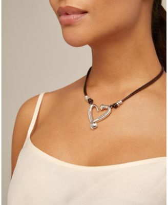 Sterling Silver-Plated Metal Alloy and Medium Heart Necklace