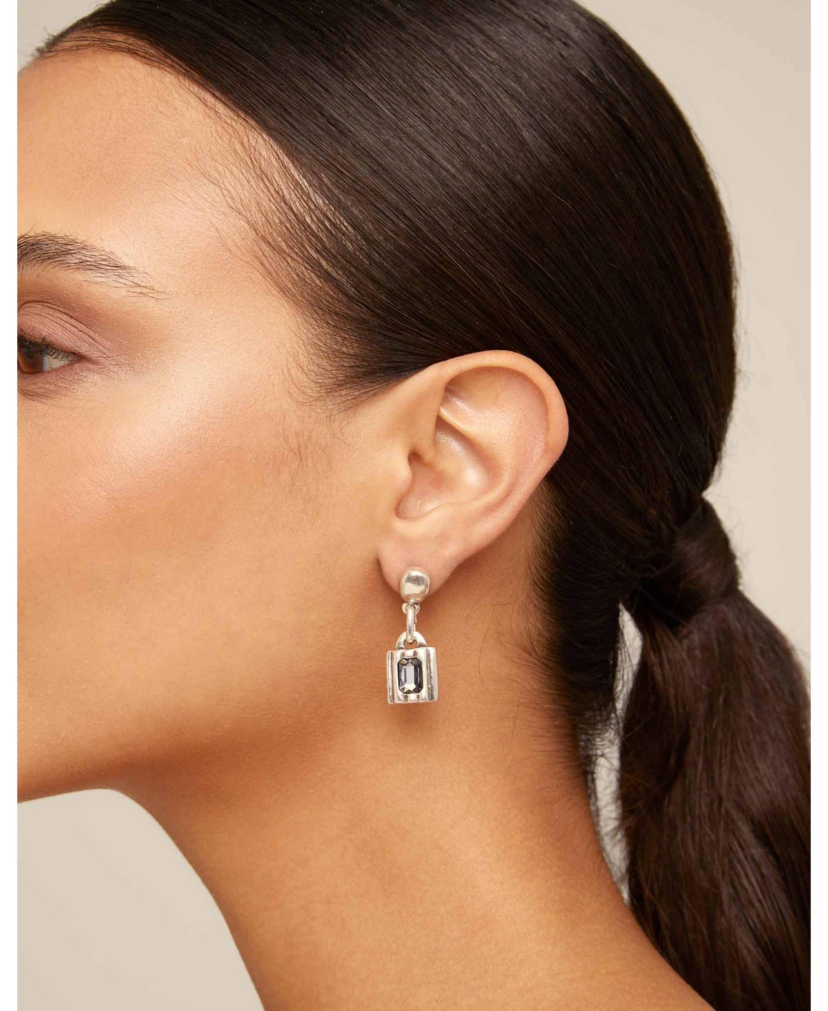 Unode50 Metal Alloy Padlock Shaped Earrings In Silver