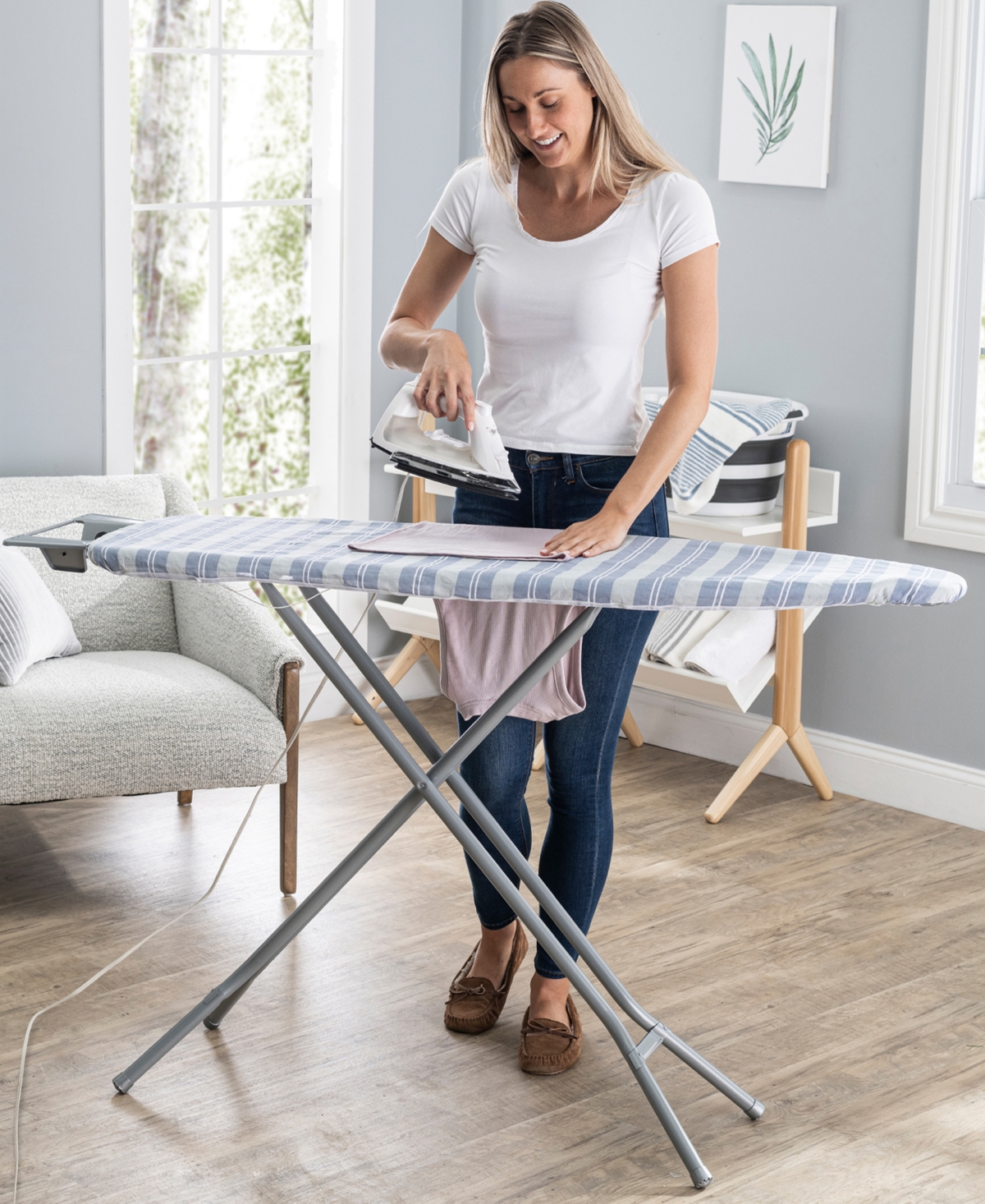 Seymour Home Products Adjustable Height, 4 Leg Ironing Board with Mesh Top and Iron Rest