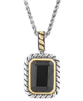 EFFY&reg; Onyx Rope-Framed 18" Pendant Necklace in Sterling Silver & 14k Gold-Plate