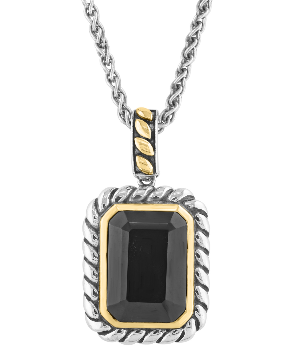 Shop Effy Collection Effy Onyx Rope-framed 18" Pendant Necklace In Sterling Silver & 14k Gold-plate