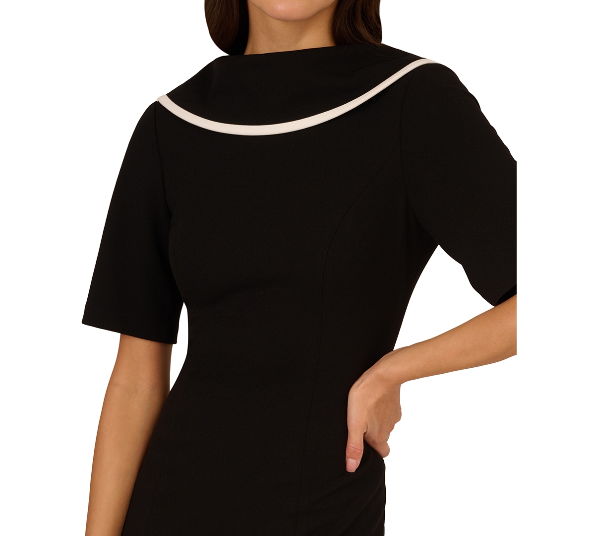 Adrianna Papell Women's Folded-neck V-back Sheath Dress In Black,ivory