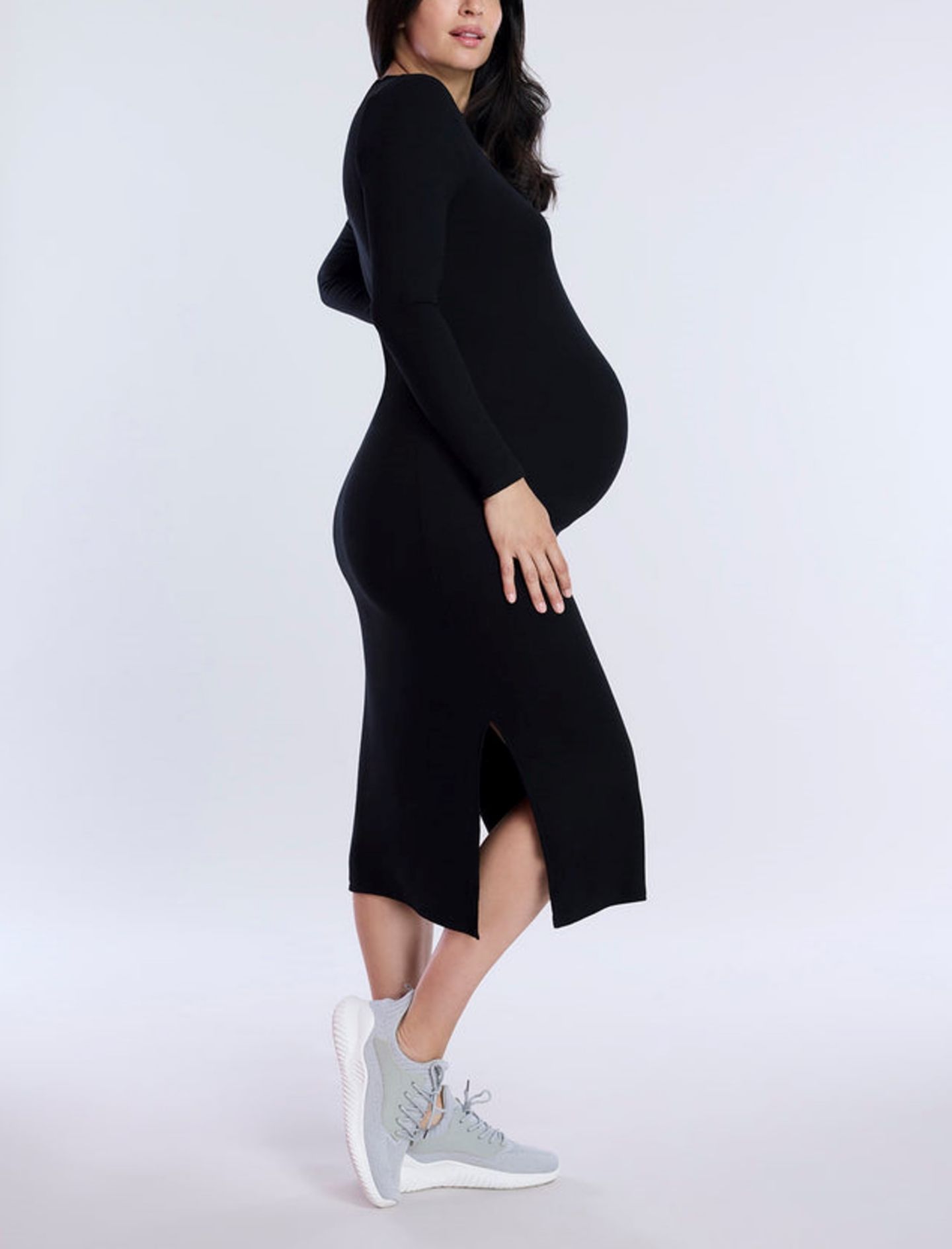 Женское платье Motherhood Maternity Crew Neck Rib Knit Long Sleeve Column Dress - Motherhood, цвет: Чёрный — фото 3