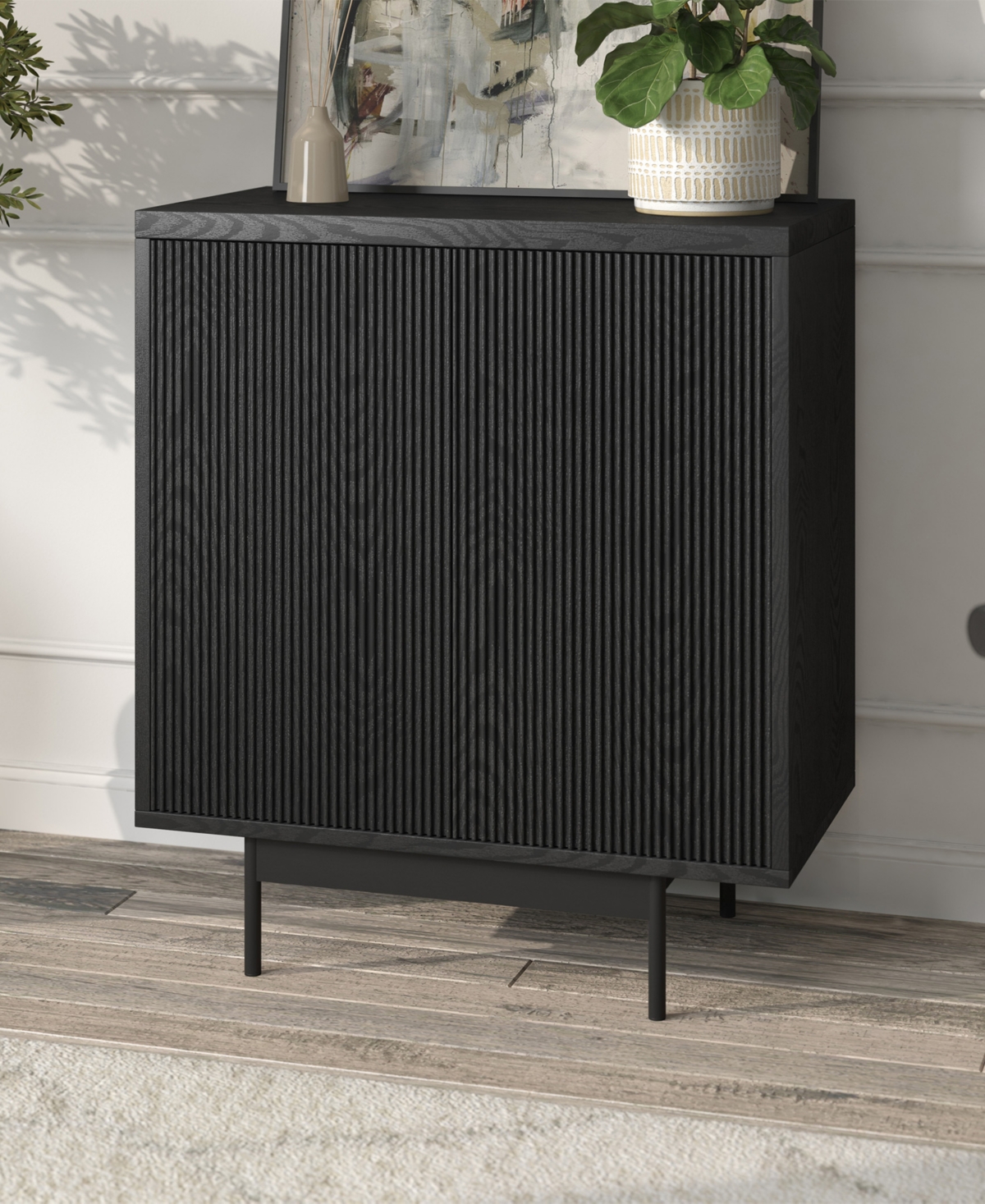 Hudson & Canal 28" Whitman Wide Rectangular Accent Cabinet In Black Grain