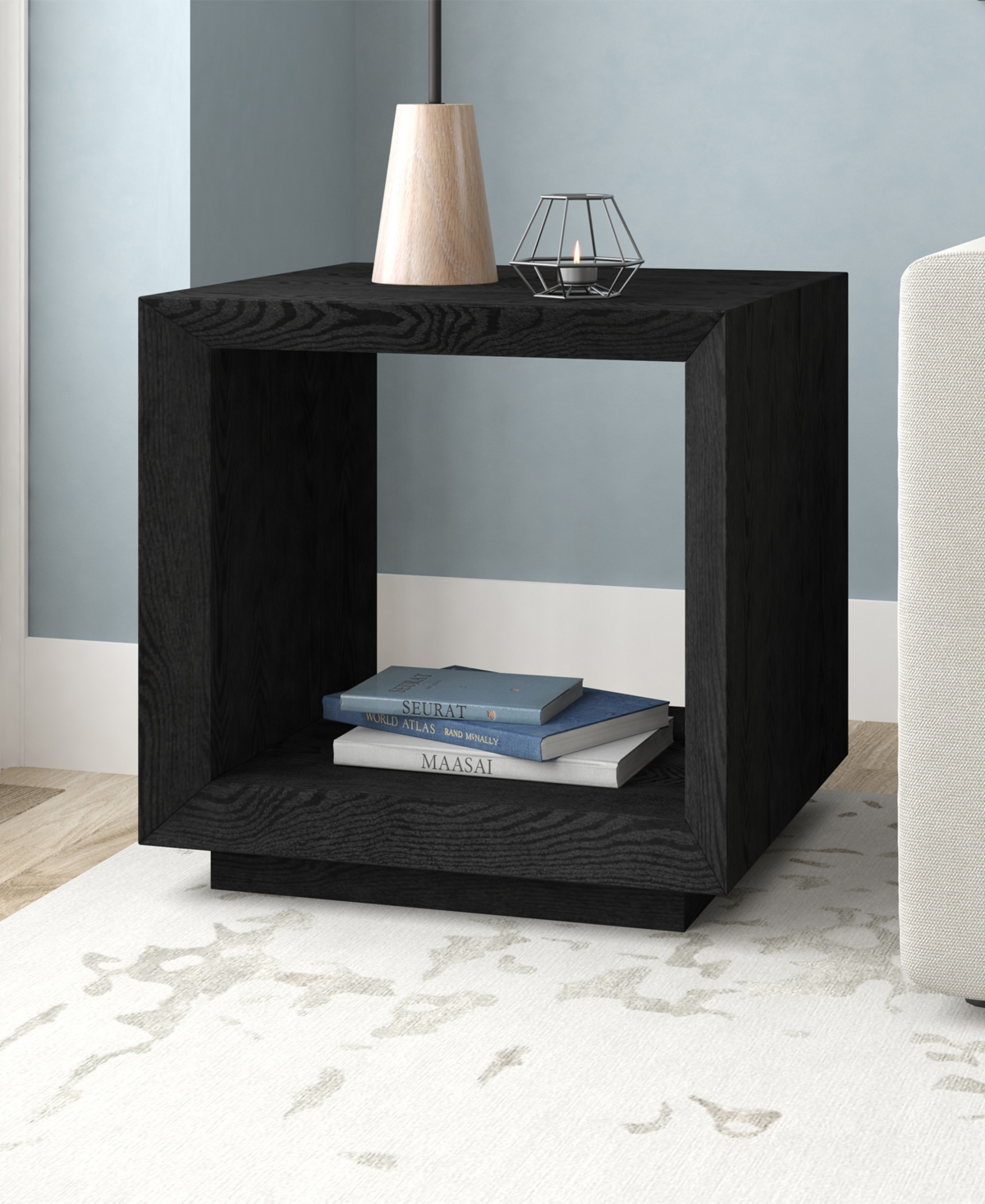 Hudson & Canal 22" Tannen Wide Rectangular Side Table In Black Grain