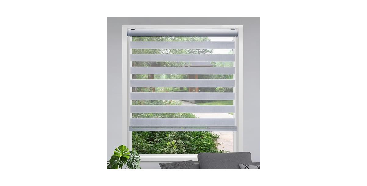 Lauren Taylor Cordless Zebra Blinds for Windows - 100% Polyester Pull Down Roller Shades for Windows, Dual Layer Sheer or Privacy Light Control Day &