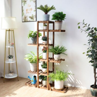 6-Tiered Wood Plant Stand Flower Pot Rack Bonsai Display Bench Patio Shelf Porch