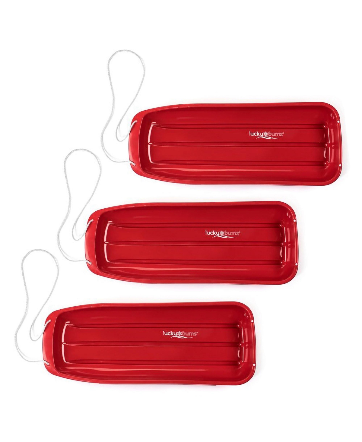 Lucky Bums Kids 48 Inch Plastic Snow Toboggan Sled with Pull Rope, Red (3 Pack