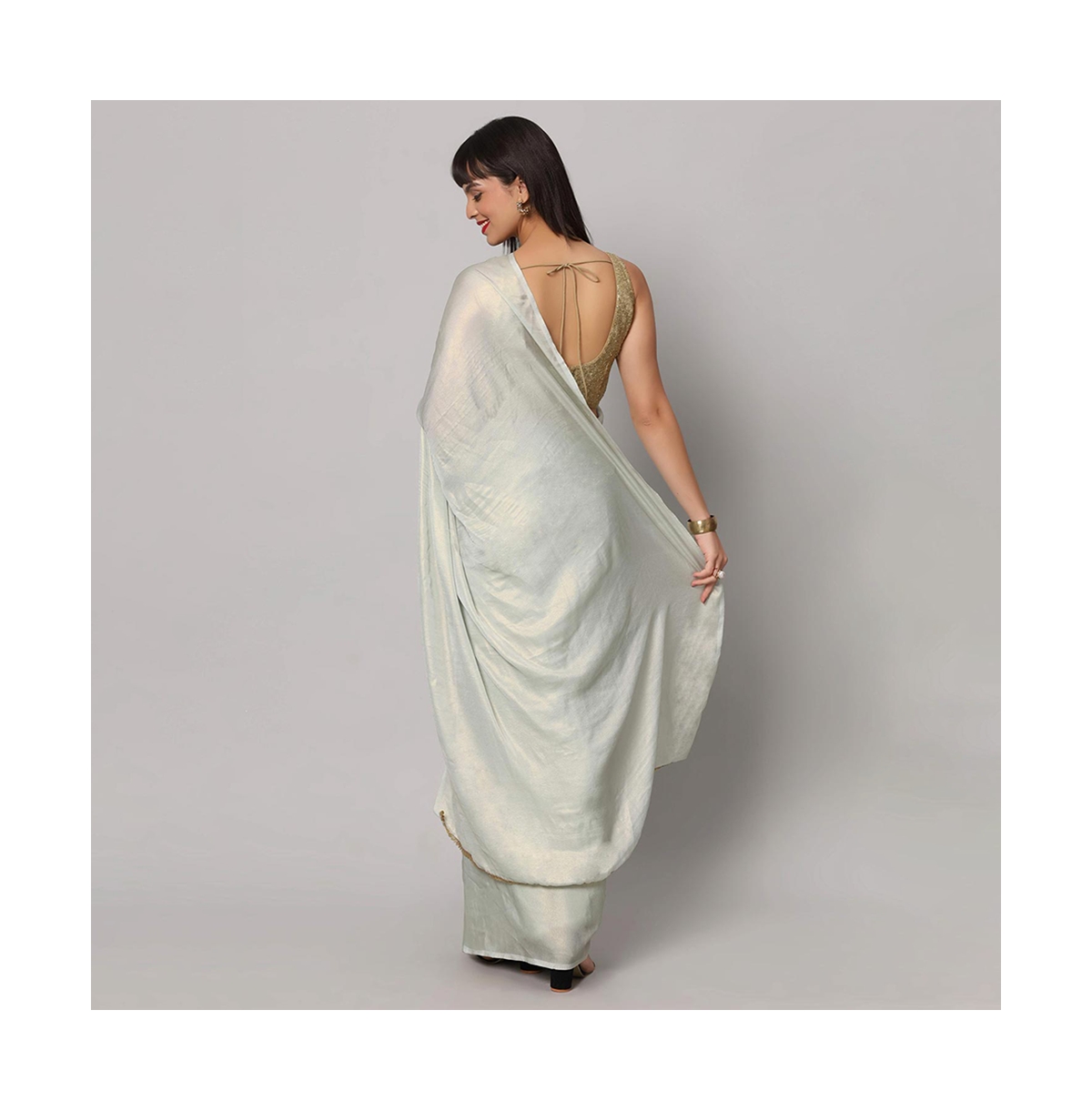One Minute Saree Women's Meera Shimmer Georgette Ready to Wear Sari with Belt