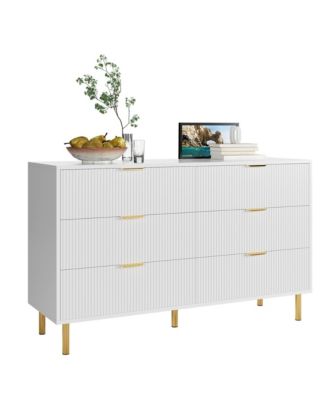 White 6 Drawer Dresser for Bedroom, 56” Wide Wood Dresser Organizer with Metal Legs