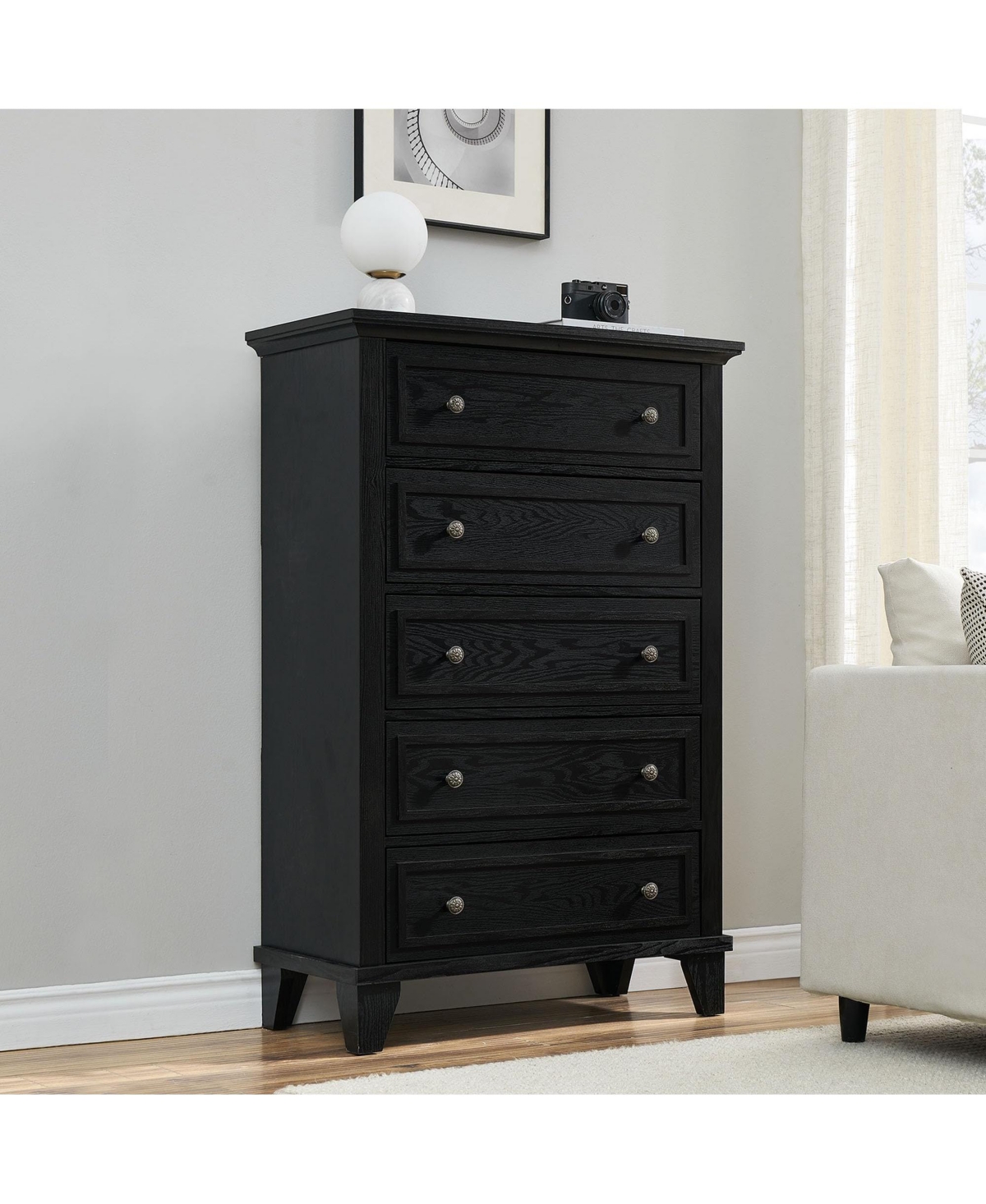 gaomon 5 Drawers Dresser for Bedroom, White Dresser with Wide Drawers, Wood Chest of Drawers, Tall Dresser for Bedroom