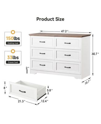 6-Drawer Wood Dresser with Gold Handles, Large Storage Modern Closet Chest