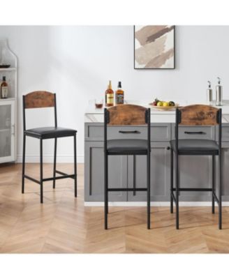 Bar Stools Set of 2, Kitchen Barstools with Footrest and Back, PU Leather Counter Height Bar Stools with Footrest