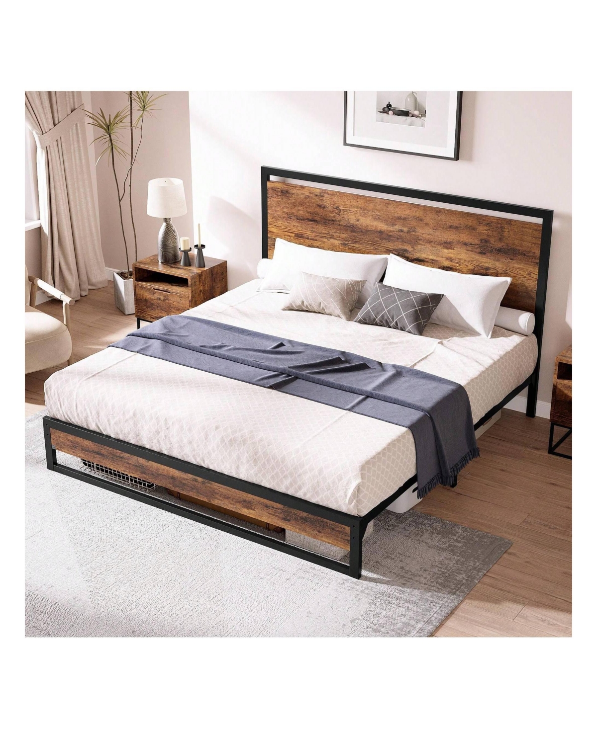 gaomon Inch Metal Platform Bed Frame With Wooden Headboard And Footboard, Mattress Foundation