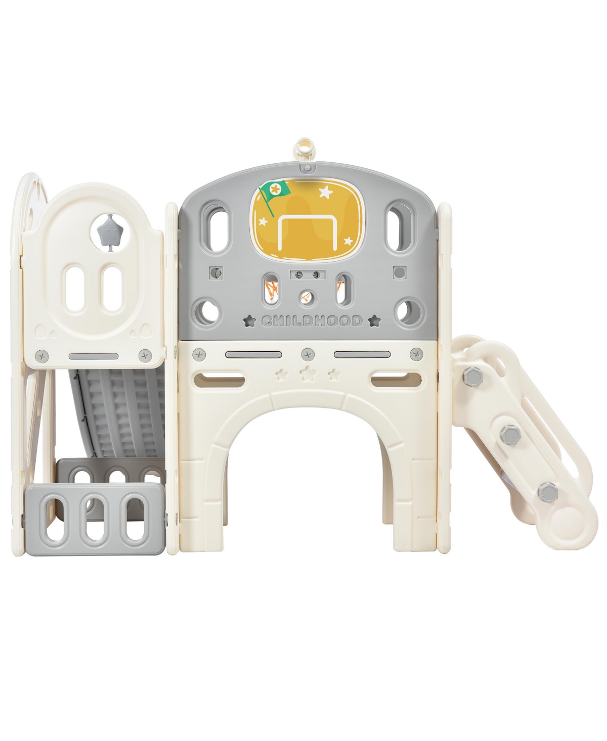 Slickblue Kids Slide Playset Structure Castle Climber with Slide and Basketball Hoop for Fun Adventures