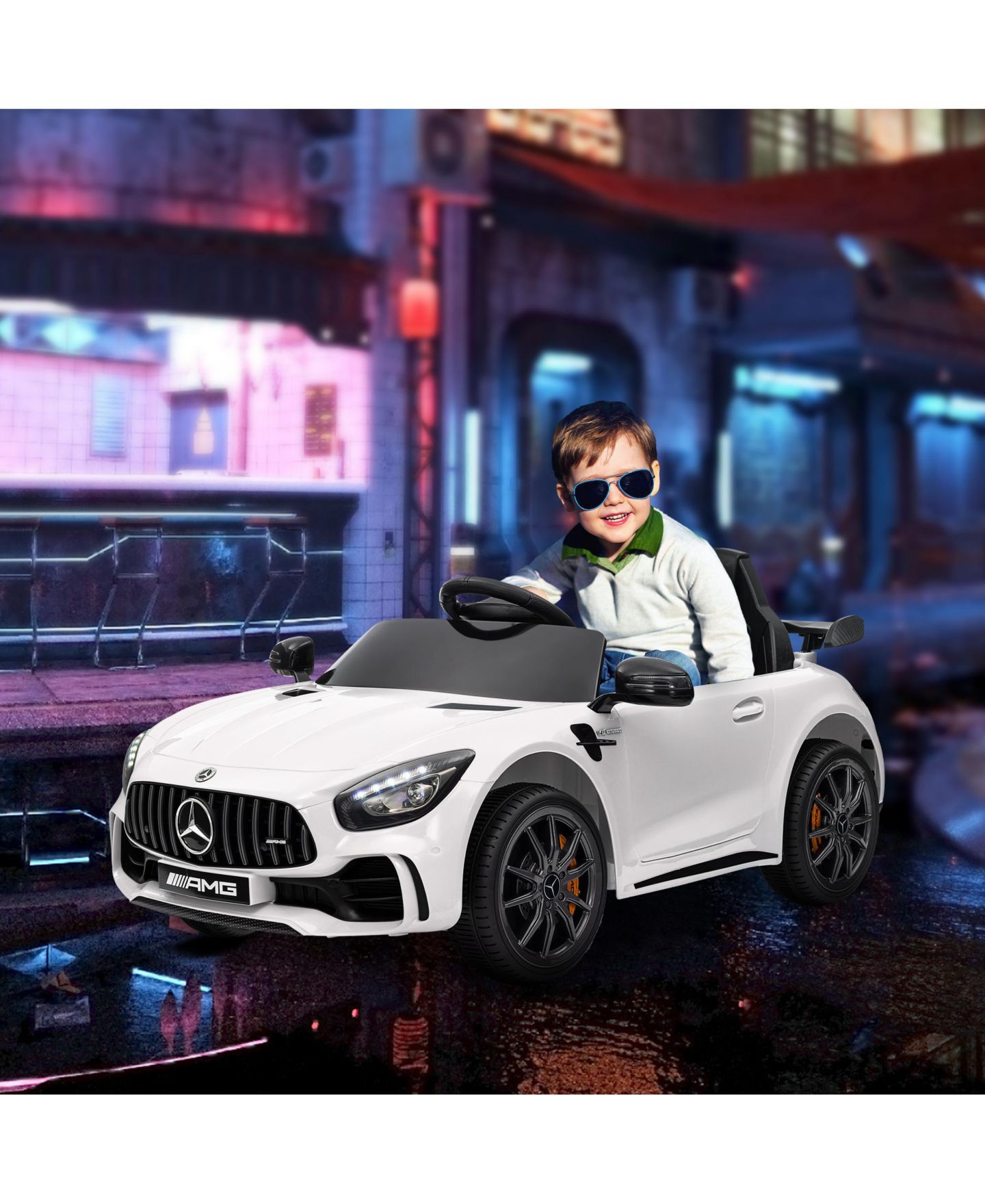 Детская игрушка Qaba Mercedes-Benz Amg Gtr 12V Remote-Control Kids Ride-On Car, Seats 1, Ages 3-7, цвет: Белый — фото 2