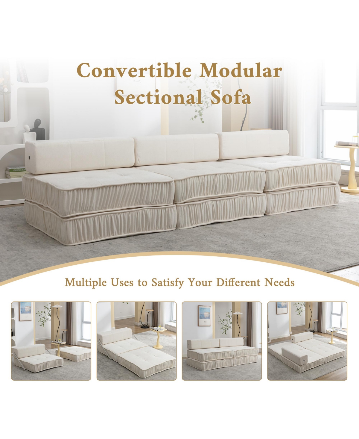 Slickblue Folding Sofa Bed - Convertible Futon Sleeper Chair with Removable Back Cushion for Small Spaces