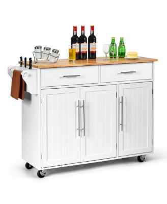 Kitchen Island Trolley Cart Wood Top Rolling Storage Cabinet