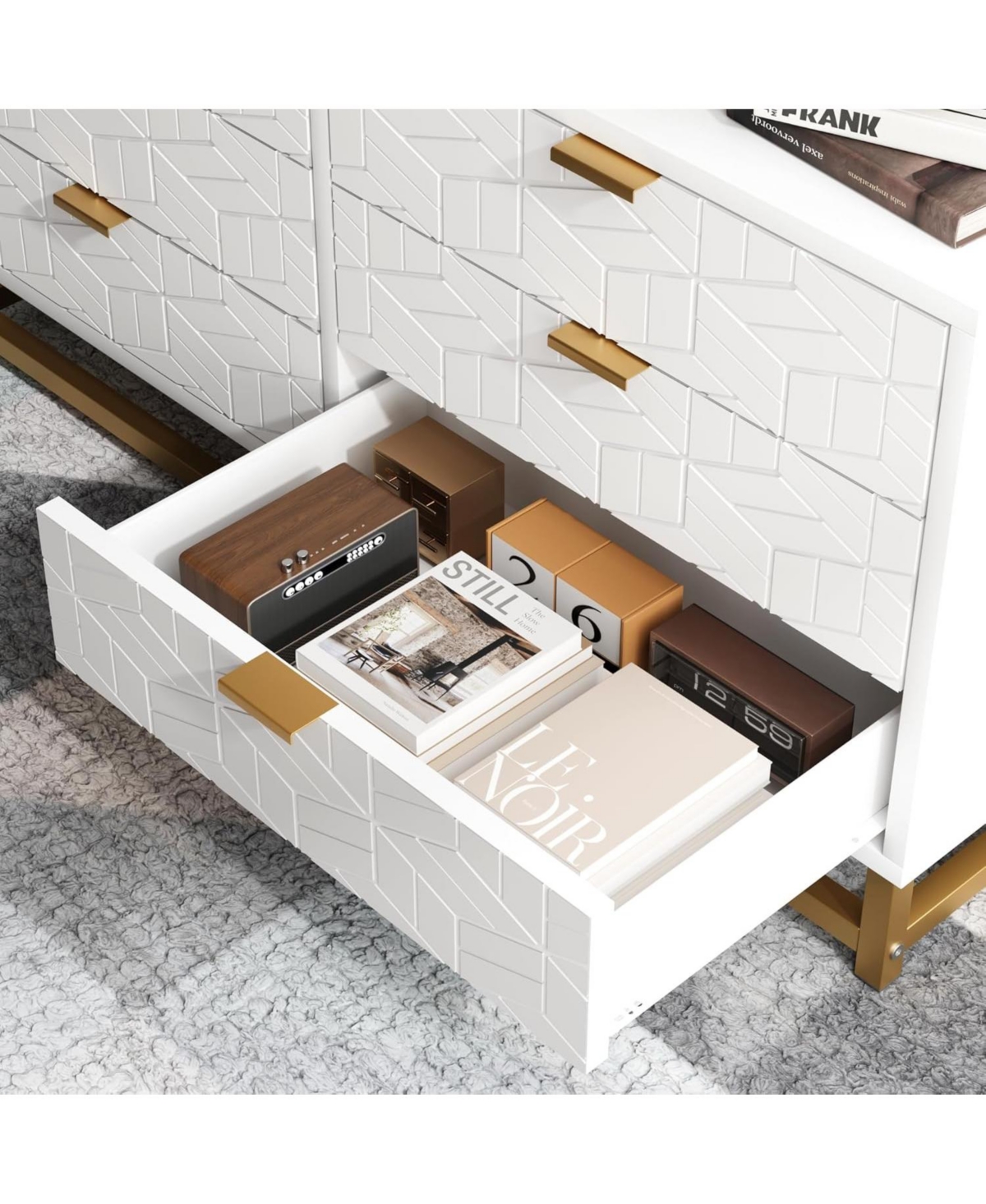 gaomon Dressers for Bedroom 6 Drawer, Chest of Drawers with Metal Base, Modern Dresser Chest Cabinet Organizer- White