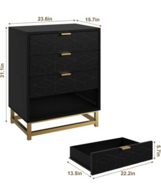 Dressers for Bedroom 4 Drawer, Chest of Drawers with Metal Base, Modern Dresser Chest Cabinet Organizer,Black