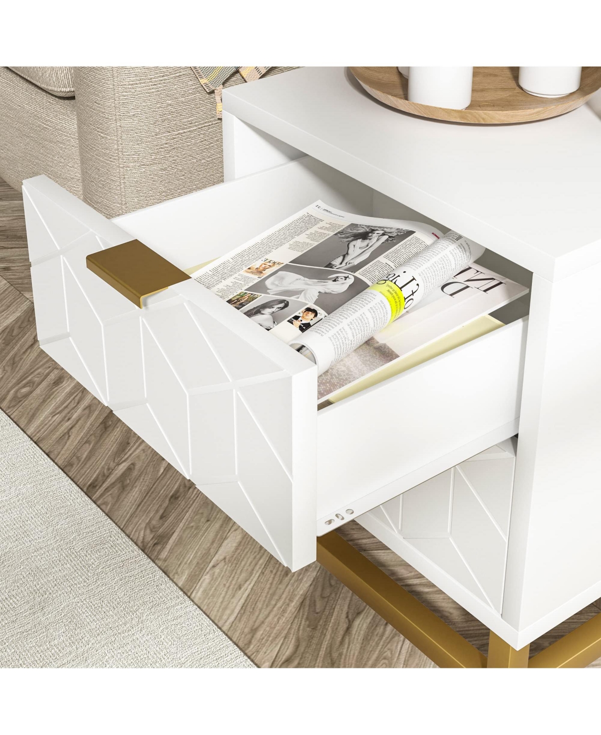 gaomonNightstand, Modern 2 Drawer Dresser for Bedroom, Large End Side Table Bedside Table with 2 Drawers - White