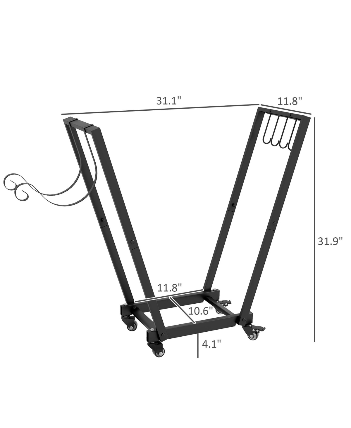 31" Outdoor Firewood Rack, Metal Log Holder with Wheels Hooks - Black